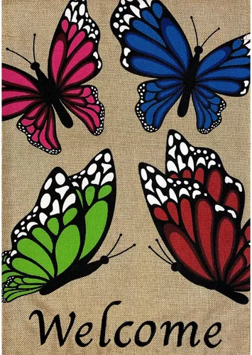 Vista 10 de Briarwood Lane Bandera de jardín de primavera con mariposas en el jardín