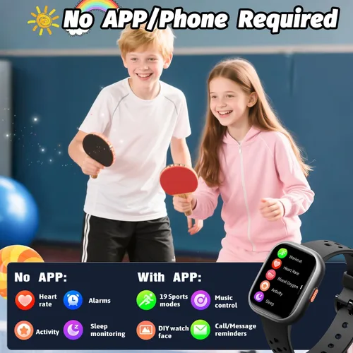 Vista 2 de Heroange - Reloj inteligente para niños y niñas, resistente al agua IP68, reloj de seguimiento de fitness para niños con pantalla de 1.83", monitor