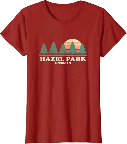 Vista 50 de Hazel Park MI - Camiseta vintage con diseño retro de los años 70, Azul / Patchwork, S
