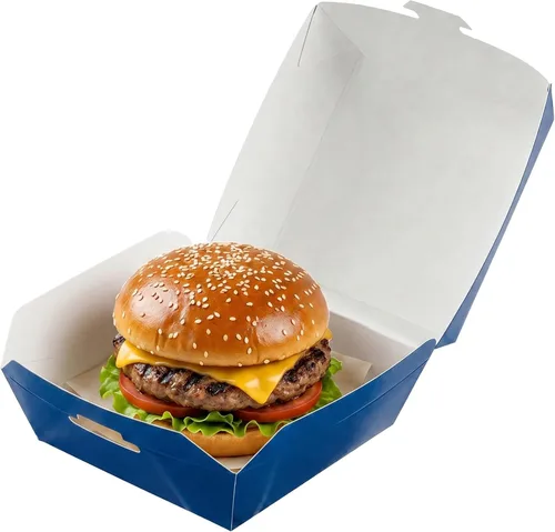 Vista 30 de Restaurantware Mini cajas de hamburguesas de 2.5 x 2.5 x 2 pulgadas, 100 recipientes de alimentos con tapa con bisagras, cajas desechables de papel