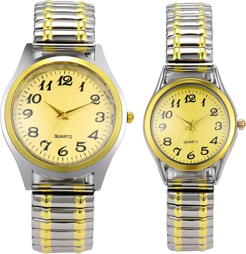 Vista 7 de Lancardo Reloj de banda elástica para mujer cuarzo fácil de leer número arábigo esfera redonda banda elástica reloj de pulsera plata oro