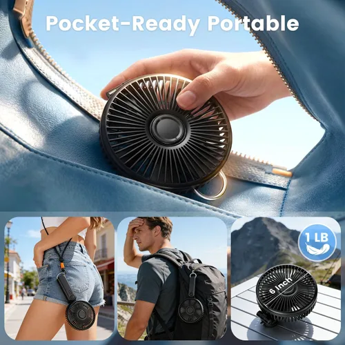 Vista 6 de Ventilador de mano portátil, ventilador personal recargable de 6 pulgadas Negro