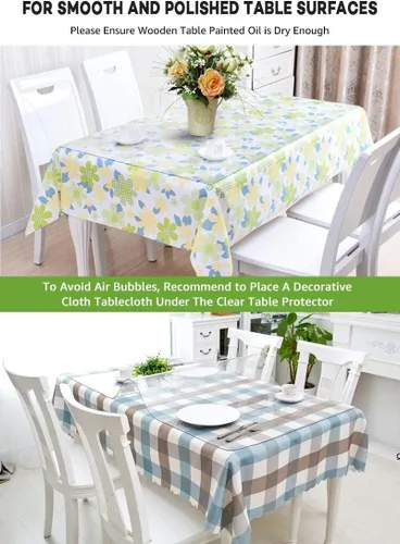 Vista 6 de Protección de mesa transparente de 24" x 36" de plástico, mantel de vinilo impermeable lavable, PVC para mesas de madera rectangulares, mesa