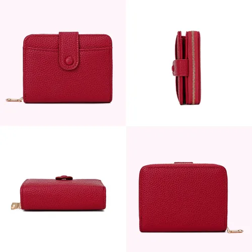 Vista 2 de veniee Cartera de tarjetas para mujer con tarjetero y organizador de tarjetas de crédito, Rojo -, Cartera con tarjetero