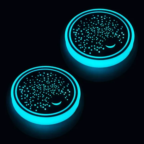 Vista 20 de Paquete de 2 posavasos con luz para automóvil, luces LED, sensor inteligente, recargable, 7 posavasos que cambian de color (A)