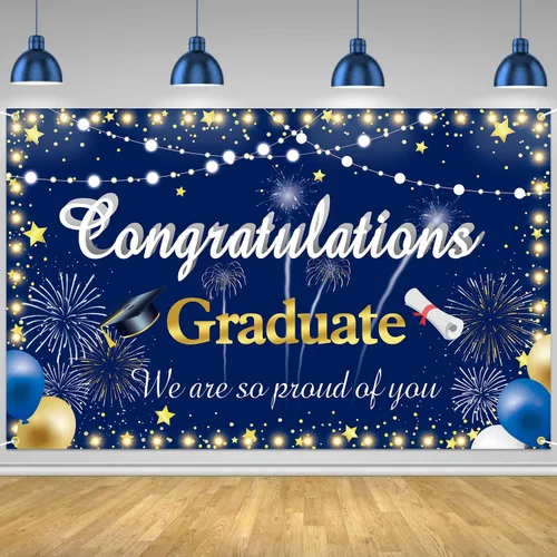 Vista 9 de Congrats Grad Banner 2024 – Telón de fondo negro dorado para decoraciones de graduación de clase 2024 y fondo de fotografía