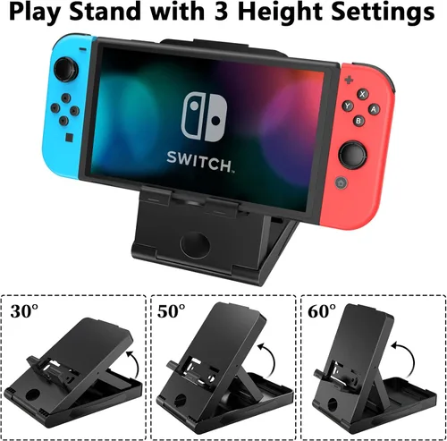 Vista 7 de HEYSTOP Kit de accesorios de funda compatible con Nintendo Switch 12 en 1 Switch funda de transporte PlayStand Grip Volante agarre protector