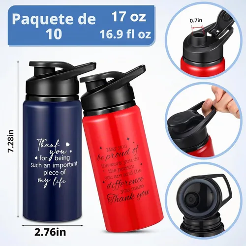 Vista 2 de Bokon - Paquete de 10 botellas de agua de aluminio con texto en inglés