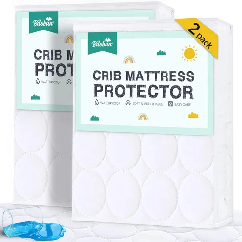 Vista 15 de Sábanas Protectoras de Colchón para Cuna Impermeables Paquete de 2, Funda Acolchada de Protector de Colchón para Cuna Ajustable para Colchón de Cama