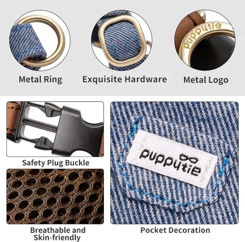 Vista 3 de Arnés sin tirones para perro, con correa multifunción, pechera suave y ajustable para mascota, no ahorca, chaleco a prueba de escape, mezclilla