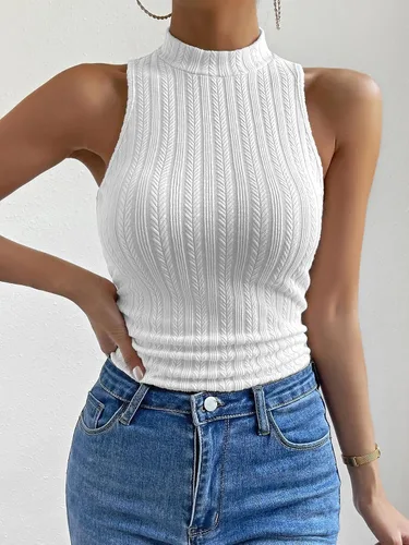 Vista 4 de SHENHE Camiseta sin mangas con cuello alto falso para mujer