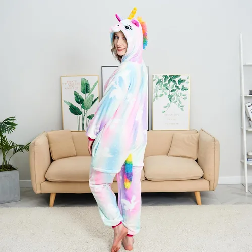 Vista 7 de NewPlush Pijama unisex de unicornio para adultos, mujeres y hombres, mameluco de cosplay de animales
