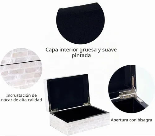 Vista 3 de PEMAR Caja de Joyería de Concha Capiz con Tapas Cofre del Tesoro Rectangular para Recuerdos, Caja de Almacenamiento Decorativa de Madera Nácar