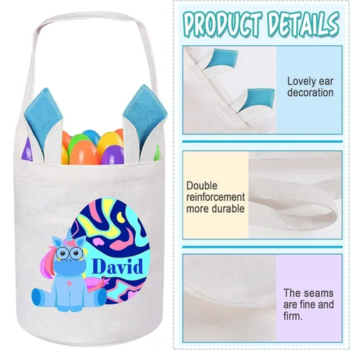 Vista 5 de Jocidea Personalized Easter Basket, Easter Bunny Basket for Kids - Blue Unicorn with Easter Egg