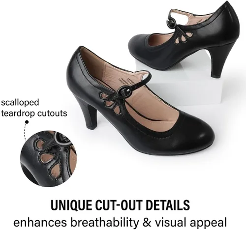 Vista 4 de J. Adams Pixie Mary Jane - Zapatos Oxford para mujer, bonitos tacones altos de gatito, zapatos retro vintage para mujer de los años 50, zapatos