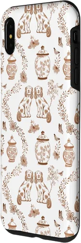 Vista 2 de Funda para iPhone XS Max Preppy Marrón y Blanco Toile Chinoiserie Perros y Jengibre