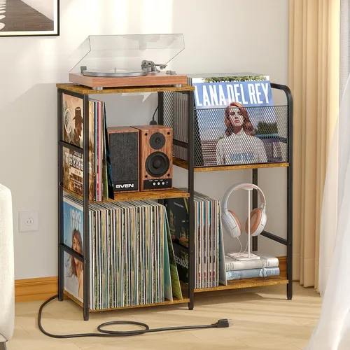 Vista 8 de ThreeHio Soporte para tocadiscos, soporte para tocadiscos con almacenamiento de vinilo con capacidad para hasta 300 álbumes, armario de Estándar