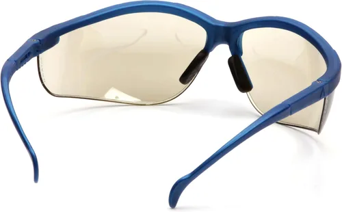 Vista 2 de Pyramex Venture II Safety Eyewear, Indoor/Outdoor Mirror Anti-Fog Lens Lente de espejo de E/S/marco azul metálico