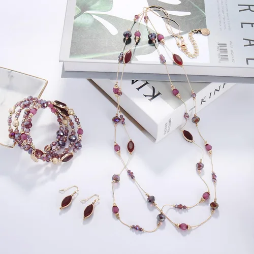 Vista 2 de Coiris Collar largo con cuentas de alambre de ilusión de 2 capas con pendientes, collar largo para mujer