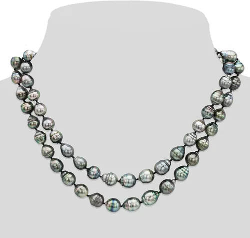 Vista 2 de Collar sin fin de perlas de alto brillo cultivado barroco negro de 0.315-0.394 in, 36", Perla