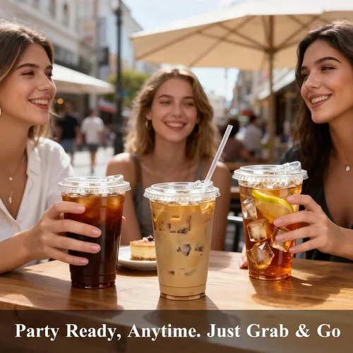 Vista 7 de Goodluck Paquete de 100 vasos de plástico transparente de 16 onzas con tapas, desechables para café helado con tapas para fiestas, bebidas