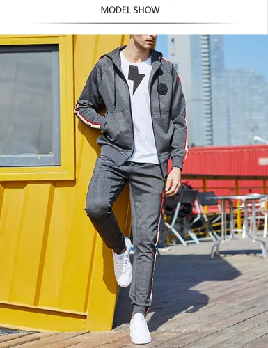 Vista 2 de Chándal deportivo con capucha para hombre, casual, con cierre completo