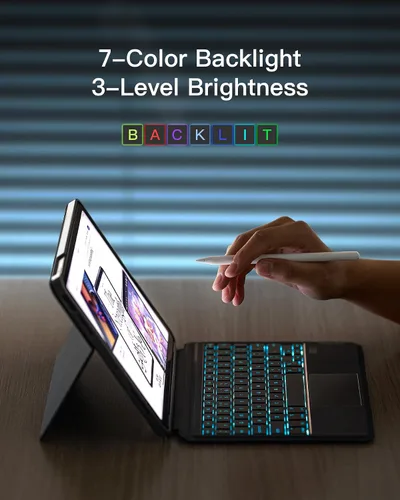 Vista 7 de Inateck Funda para iPad de 11ª/10ª generación con teclado, funda de teclado desmontable con retroiluminación de 7 colores y panel táctil para iPad