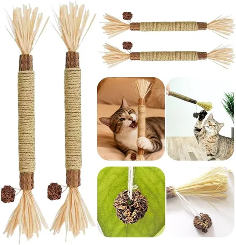 Vista 7 de Puriq - 10 palitos dentales naturales Silvervine para gatos, palitos interactivos masticables para limpieza de dientes, resistentes a arañazos