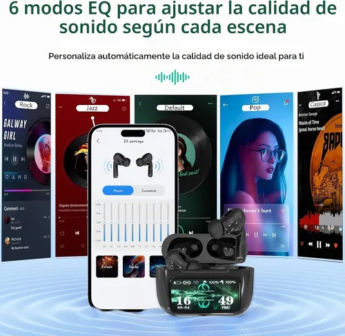 Vista 4 de ONES MusPlayE - Auriculares inalámbricos Bluetooth 5.4 con pantalla táctil, cancelación activa de ruido, USB-C, conexión con aplicación, para Negro