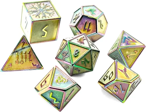 Vista 5 de Norse Foundry Banshee Wail - Juego de 7 dados poliédricos de metal completo para juegos de matemáticas DND Pathfinder