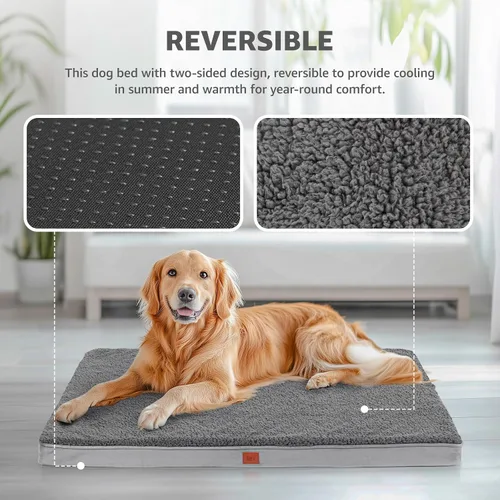 Vista 4 de Cama ortopédica para perros grandes, cama impermeable para perros con funda extraíble lavable y parte inferior antideslizante, colchón de espuma