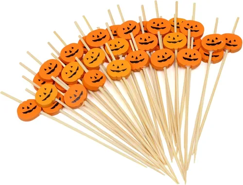 Vista 10 de Honbay 100 piezas de palillos de cóctel de calabaza de bambú de frutas, hamburguesas, palillos de dientes para cupcakes, sándwich, aperitivo