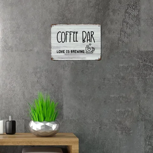Vista 5 de LUIJORGY Letrero de metal con letras familiares con frases de café Love Is Brewing de grano de madera motivacional, envejecido, elegante