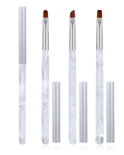 Vista 16 de 3 piezas de brochas de limpieza de arte de uñas, brochas de uña redondas/anguladas/planas resistentes a la acetona para remover esmalte de gel