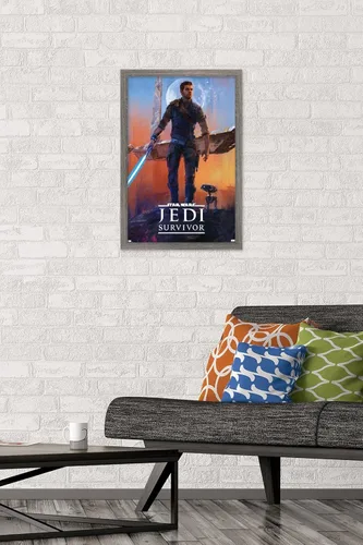 Vista 2 de Trends International Star Wars: Jedi: Survivor - Póster de pared de lujo, 22.4 pulgadas de largo x 14.7 pulgadas, versión enmarcada de madera
