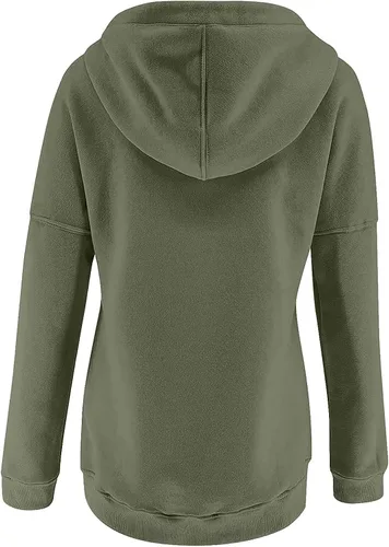 Vista 6 de Ogiraw Sudaderas con capucha para mujer, cuello de botón, con cordón, sudaderas elegantes y casuales de manga larga con bolsillo 2023