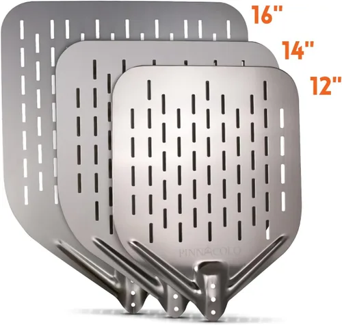 Vista 2 de Cáscara de pizza de aluminio perforada de 12 pulgadas con mango Lightweight 12-inch perforated aluminum pizza peel with handle, easy to use for