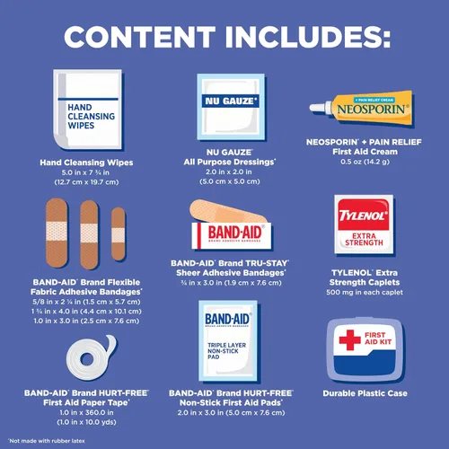 Vista 5 de BAND-AID Brand Travel Ready Kit portátil de primeros auxilios de emergencia, cuidado de heridas menores, perfecto para el hogar, automóvil, camping
