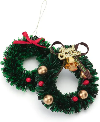 Vista 8 de 10 piezas de mini coronas navideñas artificiales, adornos de coronas navideñas en miniatura para casa de muñecas, mini corona navideña para puertas