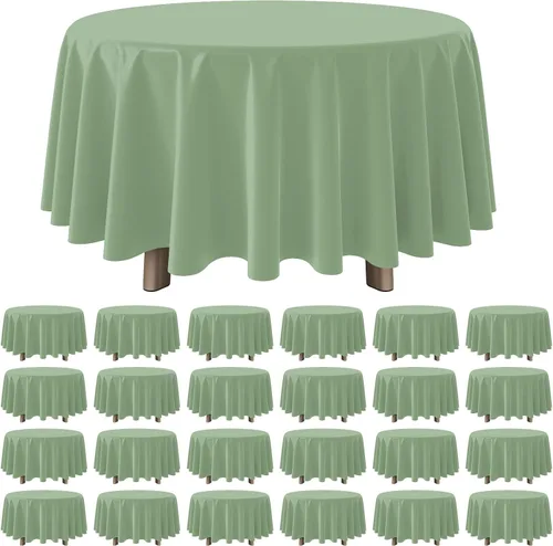 Vista 10 de 3 manteles color beige de 84 pulgadas para mesas redondas, mantel desechable de plástico marfil, mantel impermeable color crema para cumpleaños