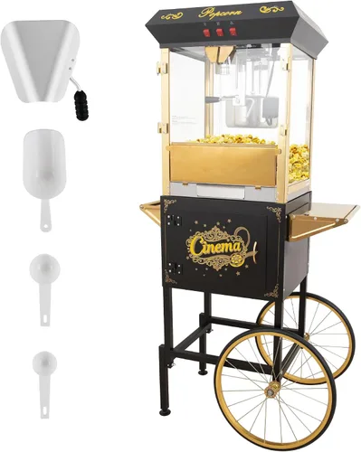 Vista 18 de Máquina para hacer palomitas de maíz, carrito profesional con hervidor de 6 onzas para hasta 25 tazas, máquina comercial vintage de acero Rojo