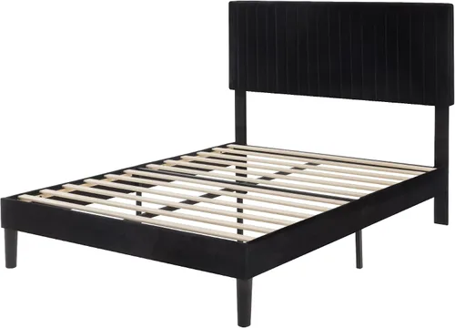 Vista 8 de SHA CERLIN Base de cama de plataforma tapizada completa con cabecera ajustable, tela de terciopelo capitoné de canal vertical, soporte de listones