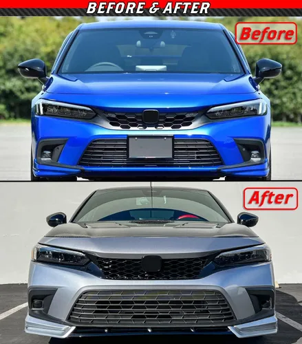 Vista 7 de Type-R Style - Rejilla frontal de repuesto de malla negra brillante compatible con Honda Civic Si y Hatchback 2022 2023