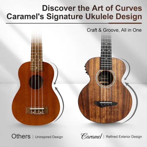 Vista 4 de Caramel Ukulele Eléctrico Tenor CT204 de Madera de Acacia Totalmente Maciza de 26 Pulgadas, Kit Profesional de Ukulele para Principiantes, Paquete