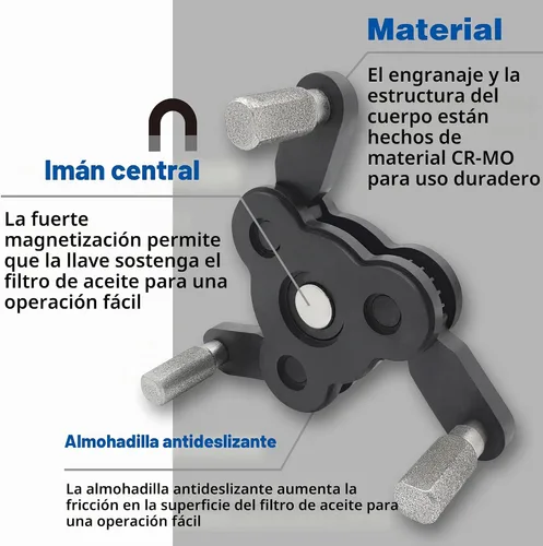 Vista 3 de CHILI TOOLS Llave magnética universal ajustable antideslizante para filtro de aceite con unidad cuadrada de 3/8 pulgadas Rango de herramienta