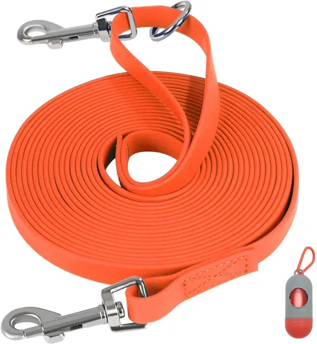 Vista 9 de Correa larga impermeable para entrenamiento de perros de 16/30/50 pies, correa larga para perros grandes, medianos y pequeños, al aire libre, Negro