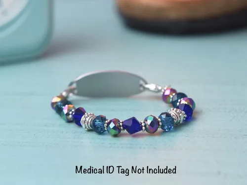 Vista 5 de Pulsera elástica de alerta médica, pulsera de identificación médica de repuesto intercambiable, etiqueta de identificación no incluida, cristales