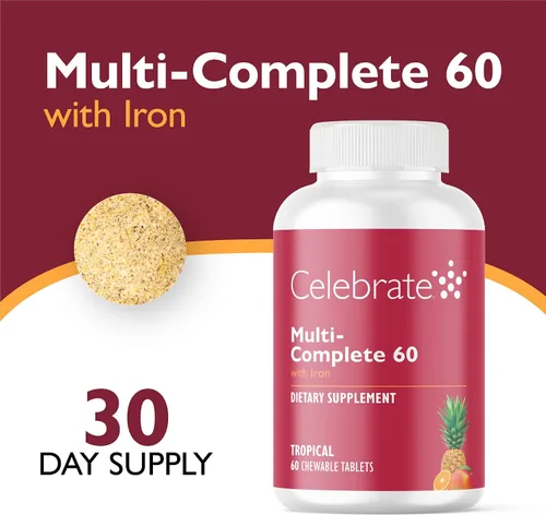 Vista 2 de Celebrate Vitamins - Masticables multicompletos, 60 mg de hierro, multivitamínico bariátrico diario para pacientes con gastrectomía de manga