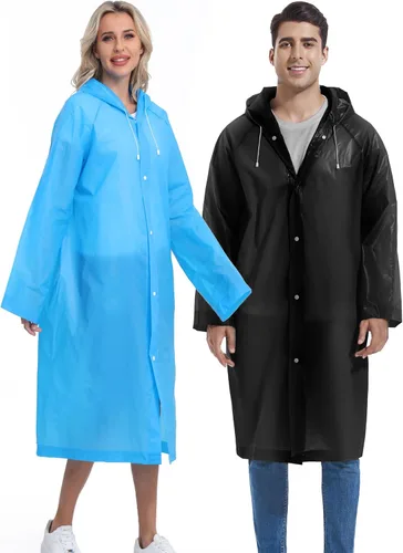 Vista 41 de 2 abrigos de lluvia de Borogo para adultos, chaquetas de lluvia reutilizables para hombres y mujeres