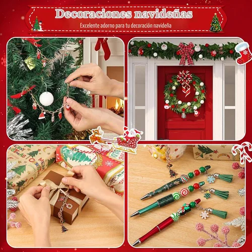 Vista 5 de Modacraft - 120 piezas de dijes navideños para la fabricación de joyas, múltiples estilos de dijes esmaltados en oro con Santa, copo de nieve, árbol